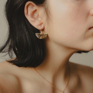 Fan Earrings Gold Hanging earrings gold Nickel free earrings Women Jewelry Gift for her image 9