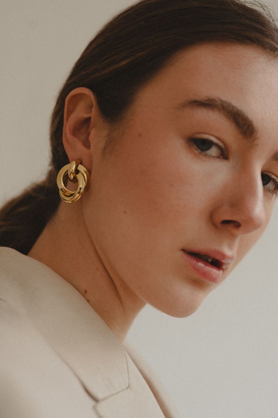 Big Gold Earrings Gold Plated Studs Twisted Earrings Gold Stud