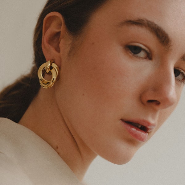 Big Gold Earrings | Gold plated Studs | Twisted Earrings | Gold Stud Statement Earrings