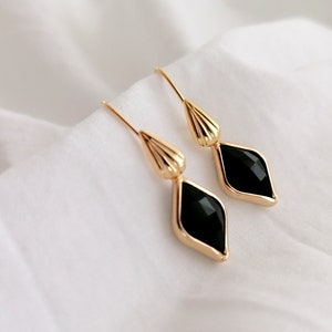 Black Gold Earrings Black Stone Earrings Nickel free Earrings Black Earrings Women image 4