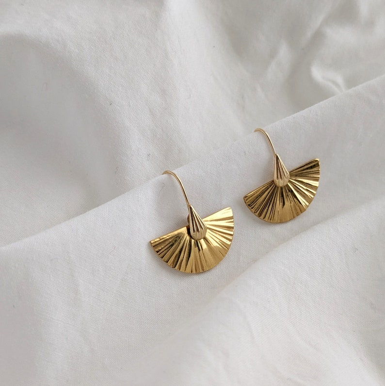 Fan Earrings Gold Hanging earrings gold Nickel free earrings Women Jewelry Gift for her image 6