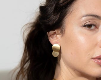 Goldplättchen Ohrringe aus Edelstahl | Runde Goldene Ohrstecker | Chunky Schmuck Geschenk für Sie