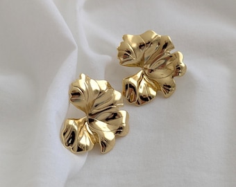Leaf Shaped Stud Earrings | Statement Earrings Gold | Awesome Presents for Her | Bold Gold Earrings | Gold Statement Studs