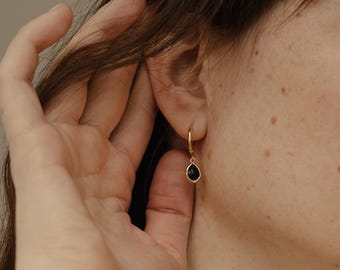Black Gold Earrings | Black Stone Earrings in Gold | Dangly Earrings Gold | Stainless Steel Jewelry | Gifts for Minimalists