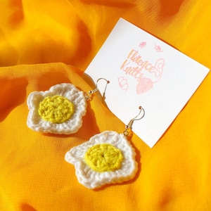 Handmade fried egg crochet earrings