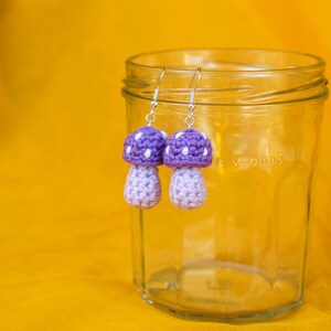 handmade colourful mini mushroom crochet earrings