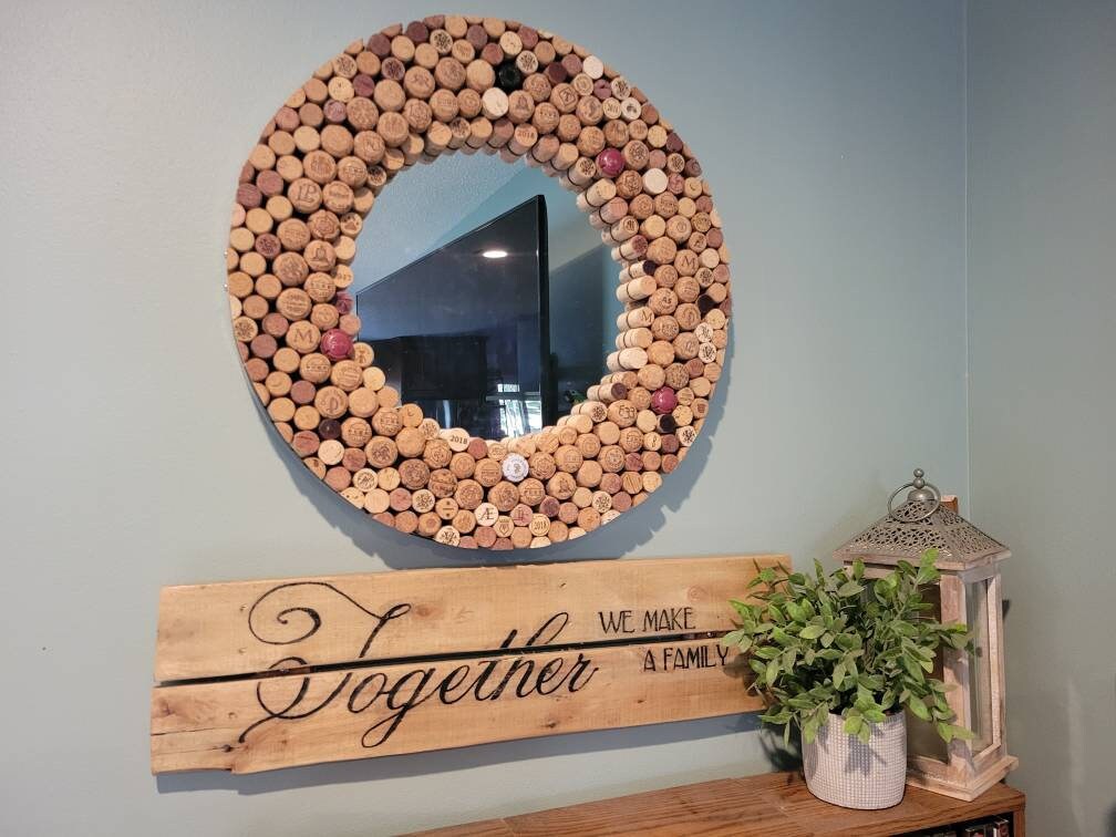 21inch Wine and Champagne Cork Mirror / Wine Wall Hanging Art Etsy
