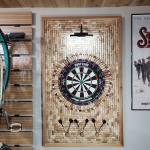 Custom Wine Cork Dart Board / Made to Order / Dart Board with Backer Light and Storage / Dart Art