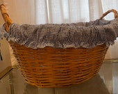 Blue and white vintage material basket