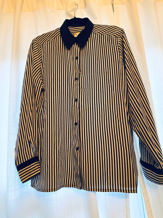 Gold Pinstripe Sateen Button Up