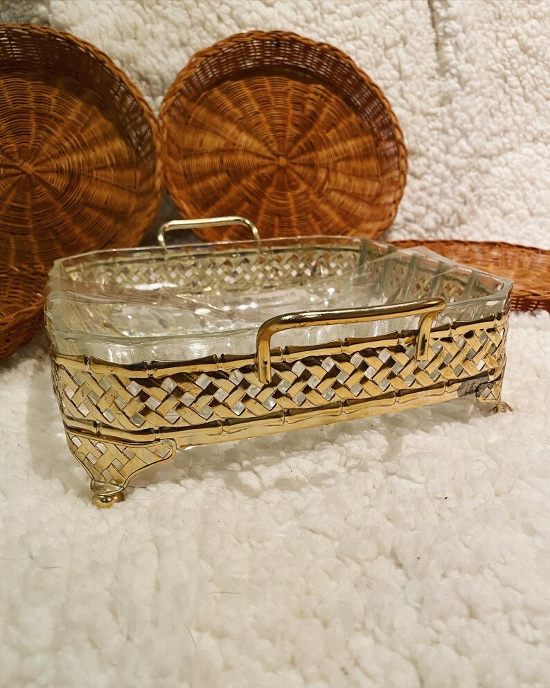 Crystal and gold brass napkin holder / jewellery tray /napkin Etsy