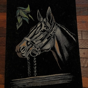 Arte vintage de Caballo de Terciopelo grande en un robusto respaldo de cartón