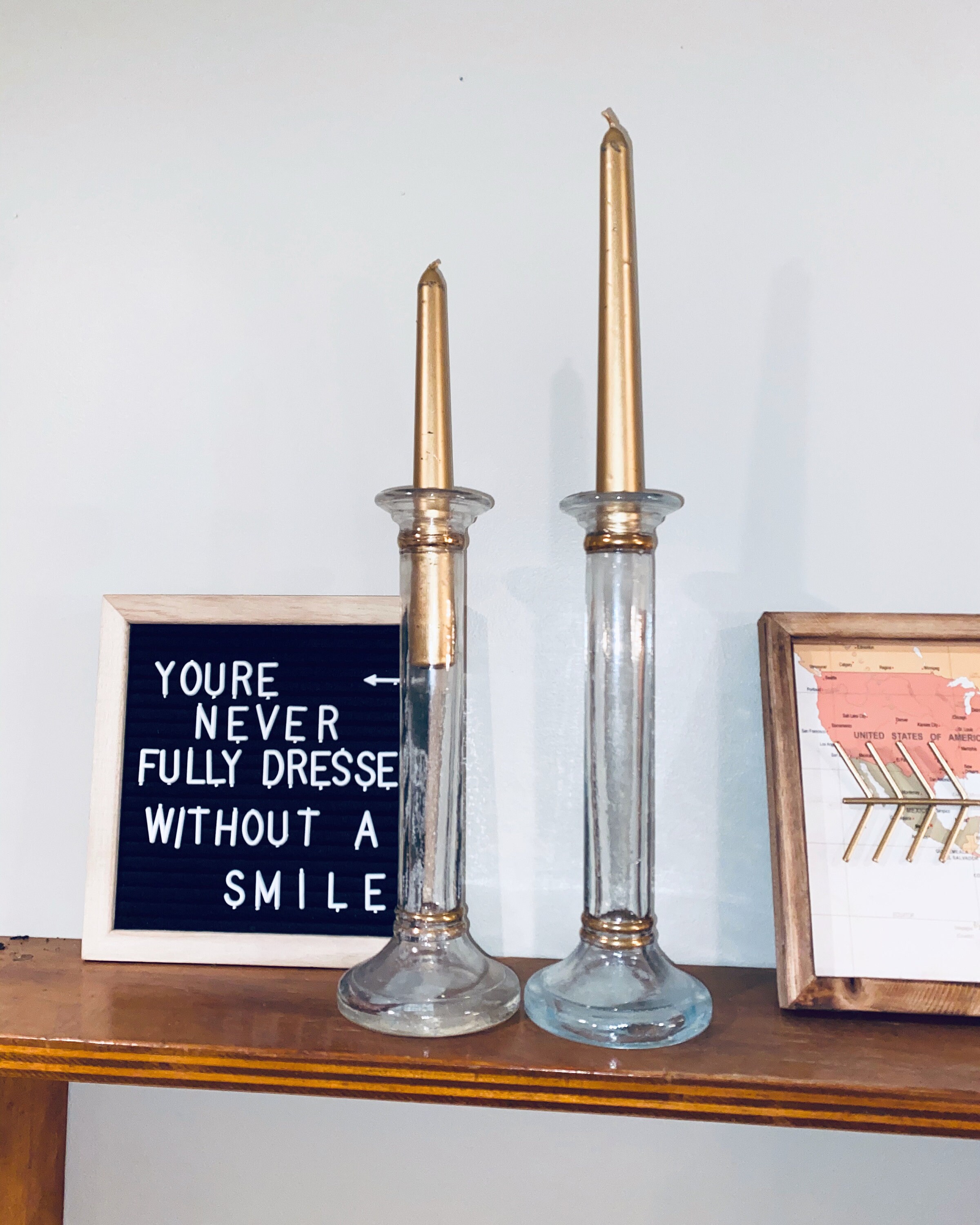 Two glass and gold painted candle holders with the gold Etsy