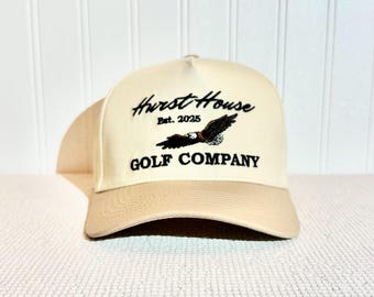 Hurst House Golf Company / two-toned structured snap back / golf hat / vintage snap back  / cream and beige / one size / eagle hat