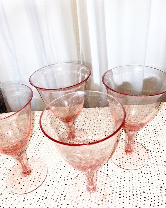 Set of Four Classy Midnight Baby Pink Big Mouth Wine Glasses Bubble Sparkle  Glass Perfect for Any Event 