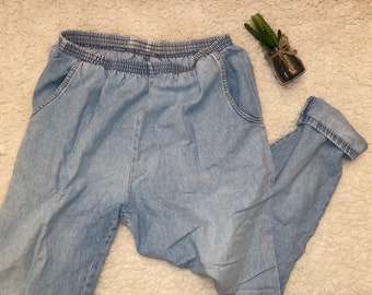 1970’s style light washed boyfriend jeans size / skinny L - WOMENS / elastic waist jeans / skinny jean jeggings