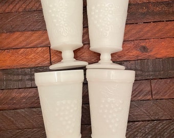 Set of tall milk glass goblets / white ceramic glassware / white cups / set of milk glassware / ceramic goblets