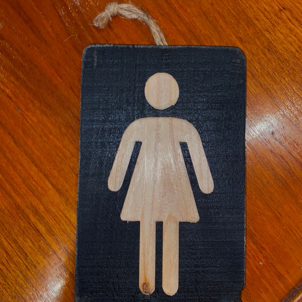 Girl / female washroom sign / Wooden and rope sign