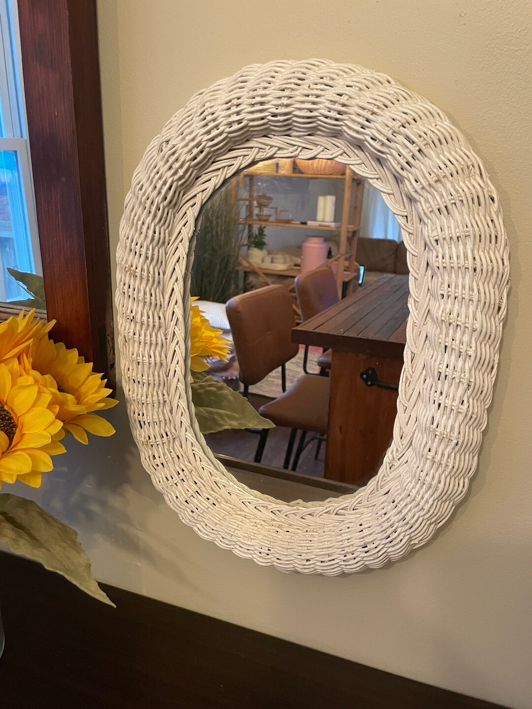 Oval White Wicker Mirror Etsy