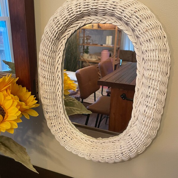 White Wicker Mirror Etsy
