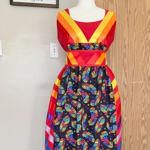 Red Dress With Feather Design Panels, Front and Back - Etsy