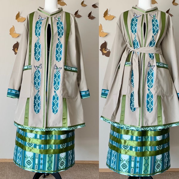 Large - butterfly ribbon skirt and quarter-length coat combo
