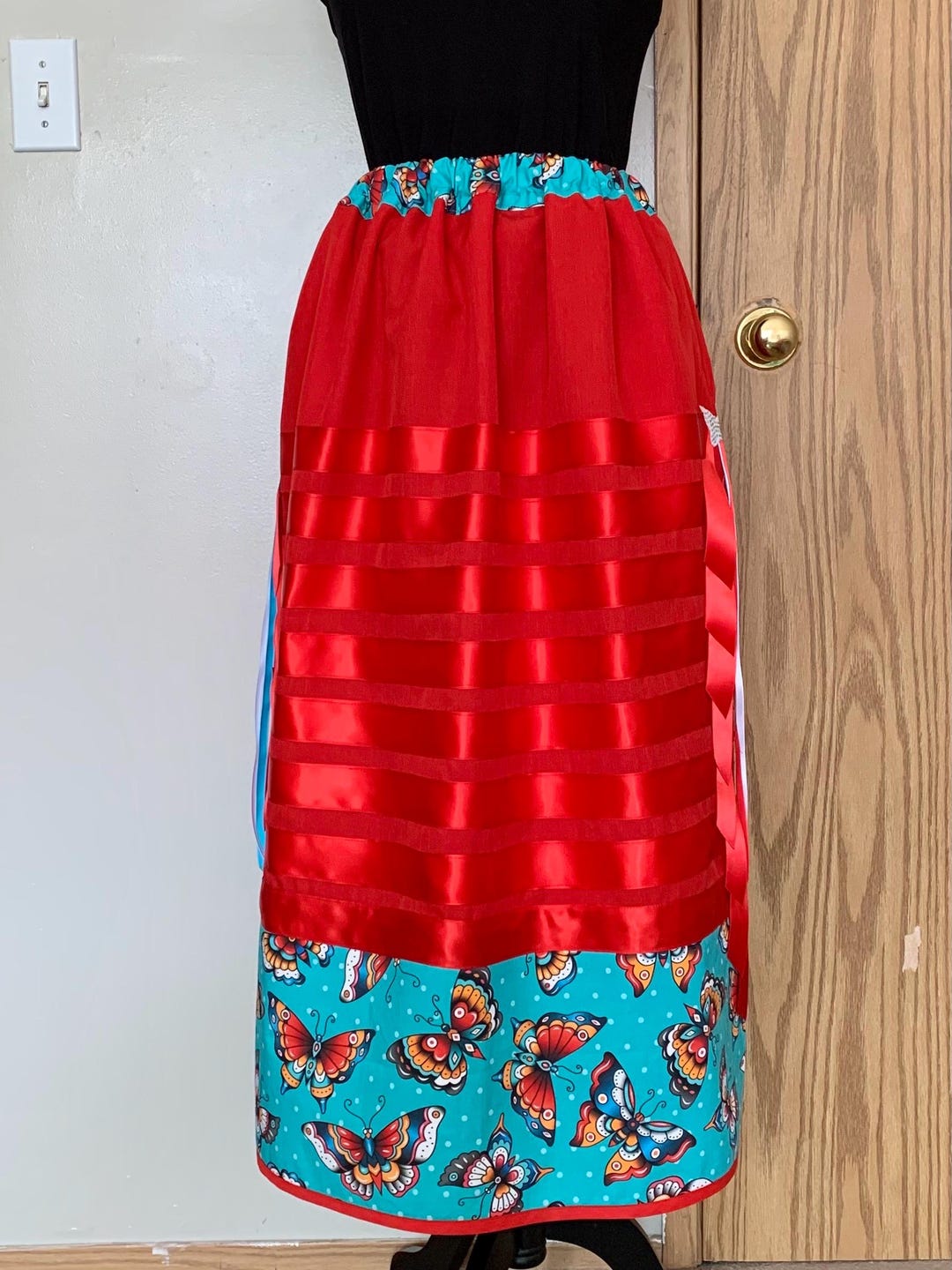 Turquoise/Multi Long Ribbon Skirt