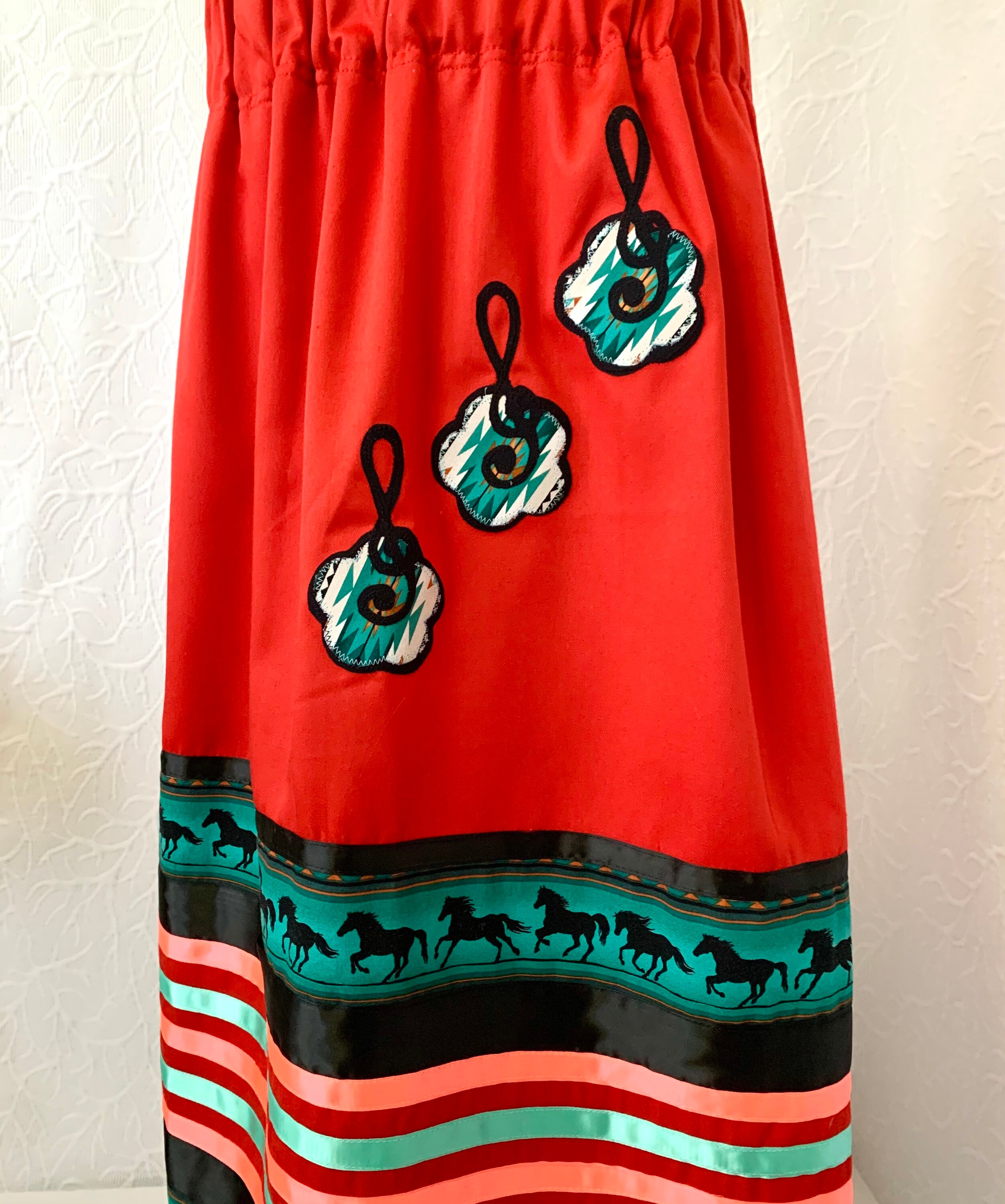 Red ribbon skirt with Black & Teal accents Etsy