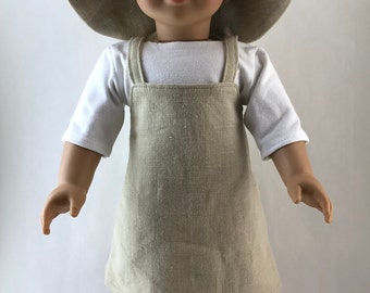 18 inch Doll Linen Jumper with 3/4 Sleeved T-shirt and Brimmed Hat