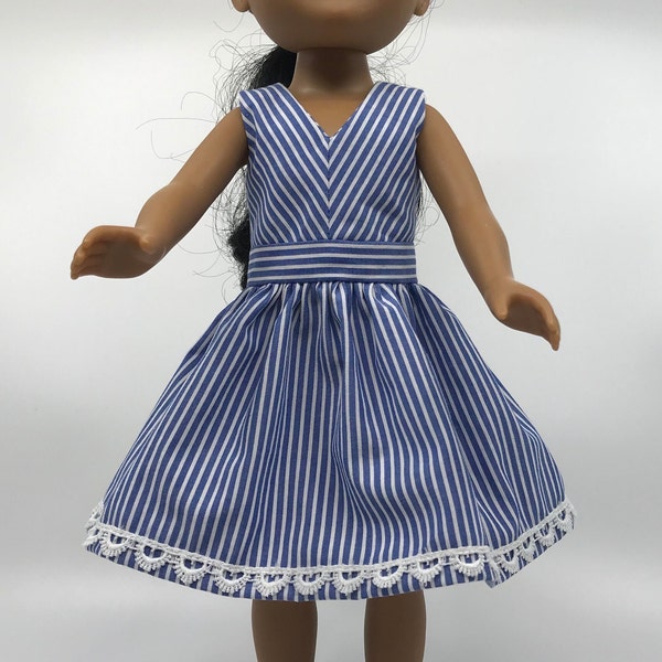 14 inch and 14.5 inch Doll Sleeveless Striped Cotton Dress