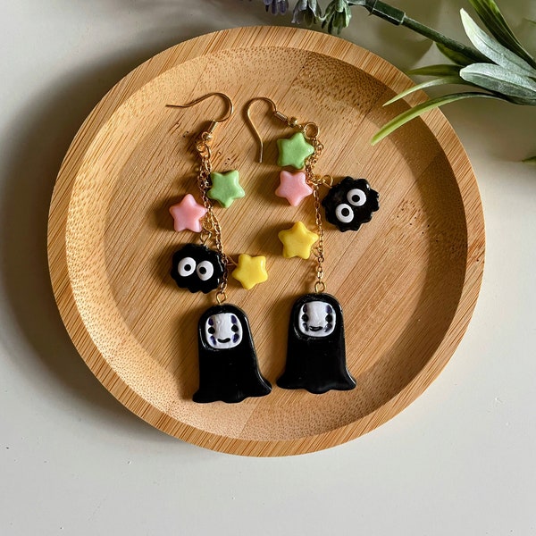 No-Face & Soot Sprite Inspired Dangle Earrings | Light-Weight Polymer Clay | Filipino-Owned | Statement Earrings | Handmade Gifts