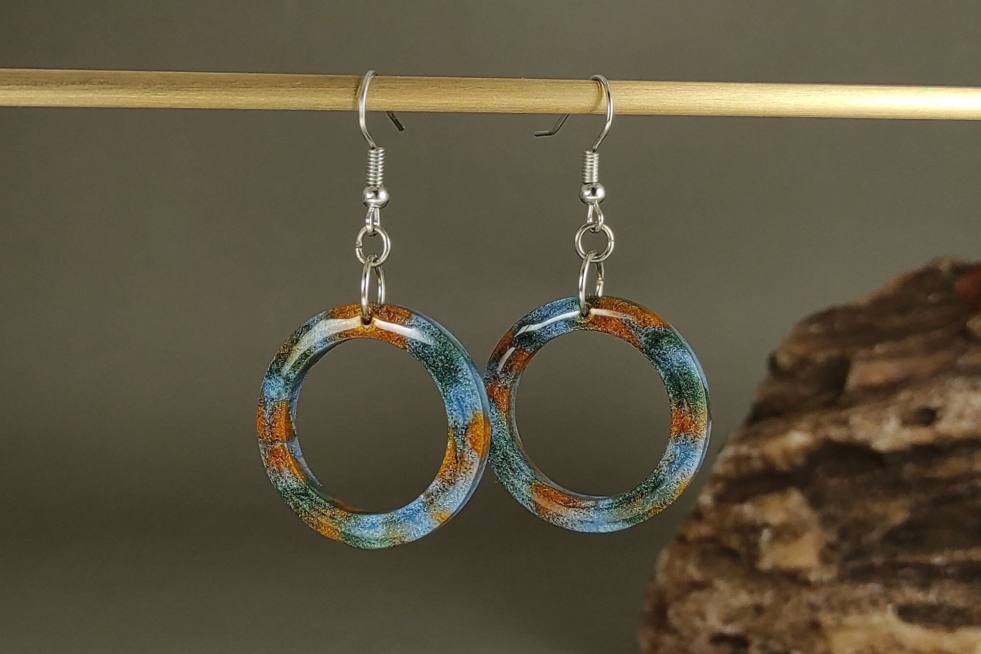 Epoxy Resin Round Earrings with Unique Style and Design Blue Etsy