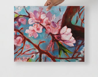 NEW: Flowers Poster Decoration Almond Blossom Oil Painting Olga David Giclée Art Print Living Room / Bedroom Mural Print Spring Fruit Tree Flower