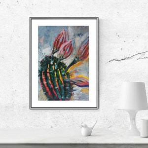 Kaktus Stillleben Kakteen original mini Gemälde figurativ Motiv 16x23cm dekorativ modern Ölmalerei auf Papier Wand-Bild kleines Geschenk
