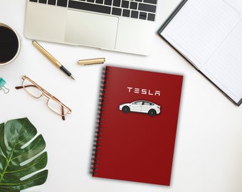 Cuaderno de espiral con diseño de Tesla: regalo perfecto para los amantes de Tesla Rojo