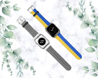 Banda de reloj de bandera ucraniana / Banda de reloj de Ucrania Estoy con Ucrania / Soporte Ucrania / Bandera ucraniana / Banda de cuero Apple Watch