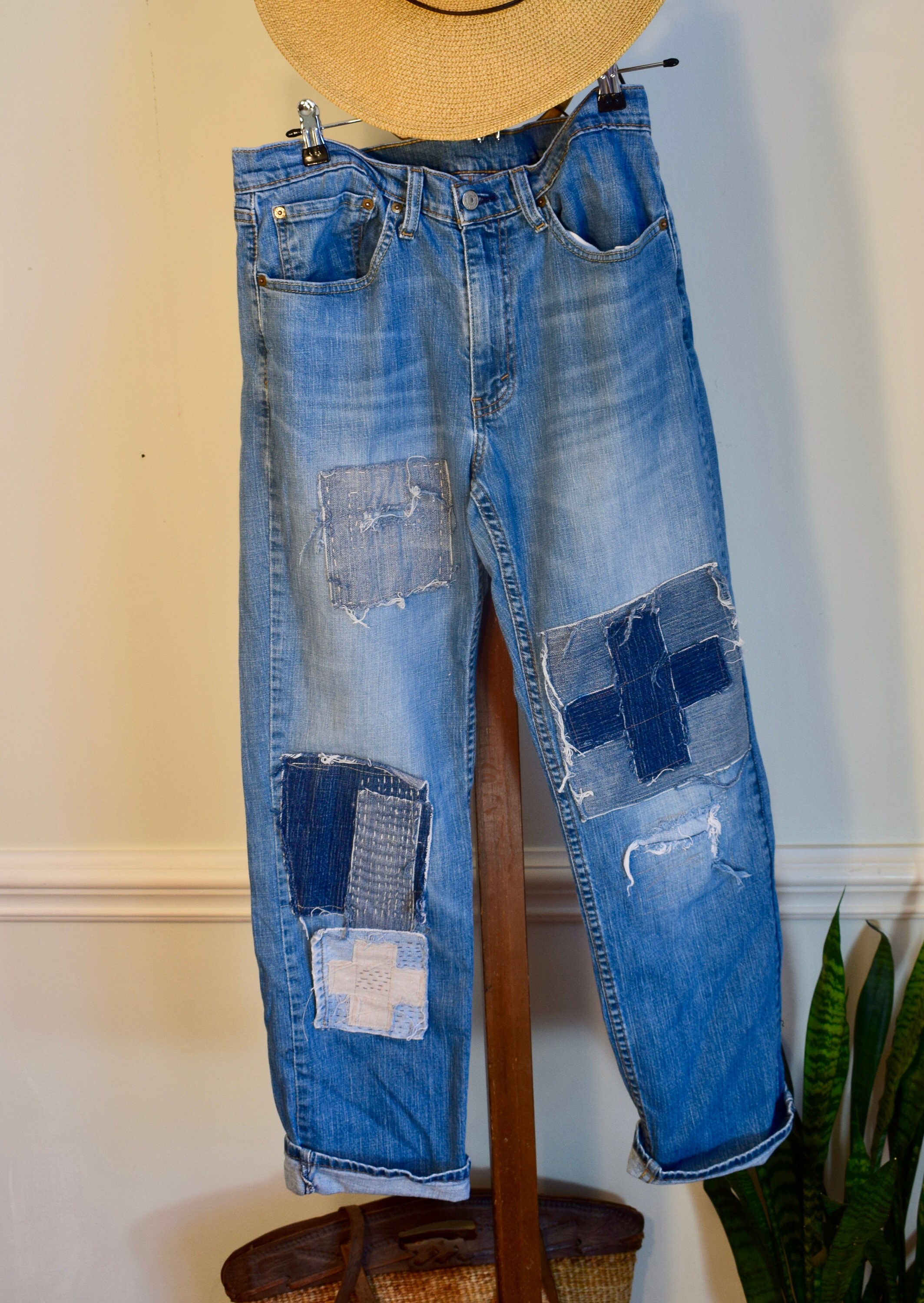 Vintage Levis 501 Sashiko Crosses handcrafted patchwork Etsy