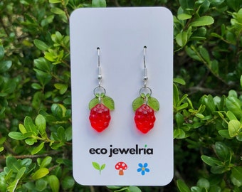 hypoallergenic raspberry earrings with .925 sterling silver hooks / czech glass raspberry earrings / ecojewelria