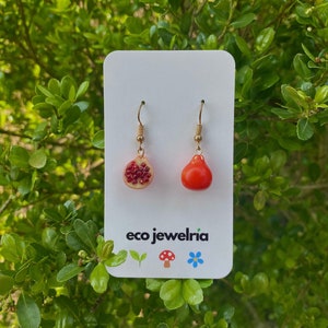 hypoallergene Granatapfel Ohrringe mit 18K vergoldeten Haken / Granatapfel Ohrringe / Ecojewelria