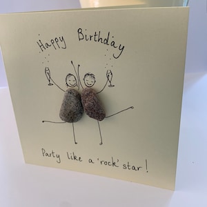 Happy Birthday Party like a Rock Star Personalised Card for a Special Friend - Handmade Pebble Card from Cards by Linz