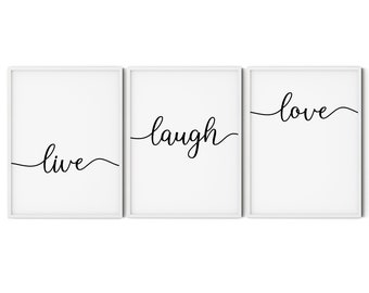 live laugh live typography printable home decor - quote phrase saying digital print wall art