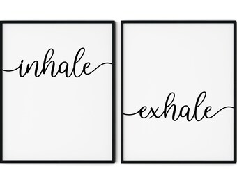 inhale exhale printable home decor - yoga meditation quote phrase saying digital downloadable print wall art