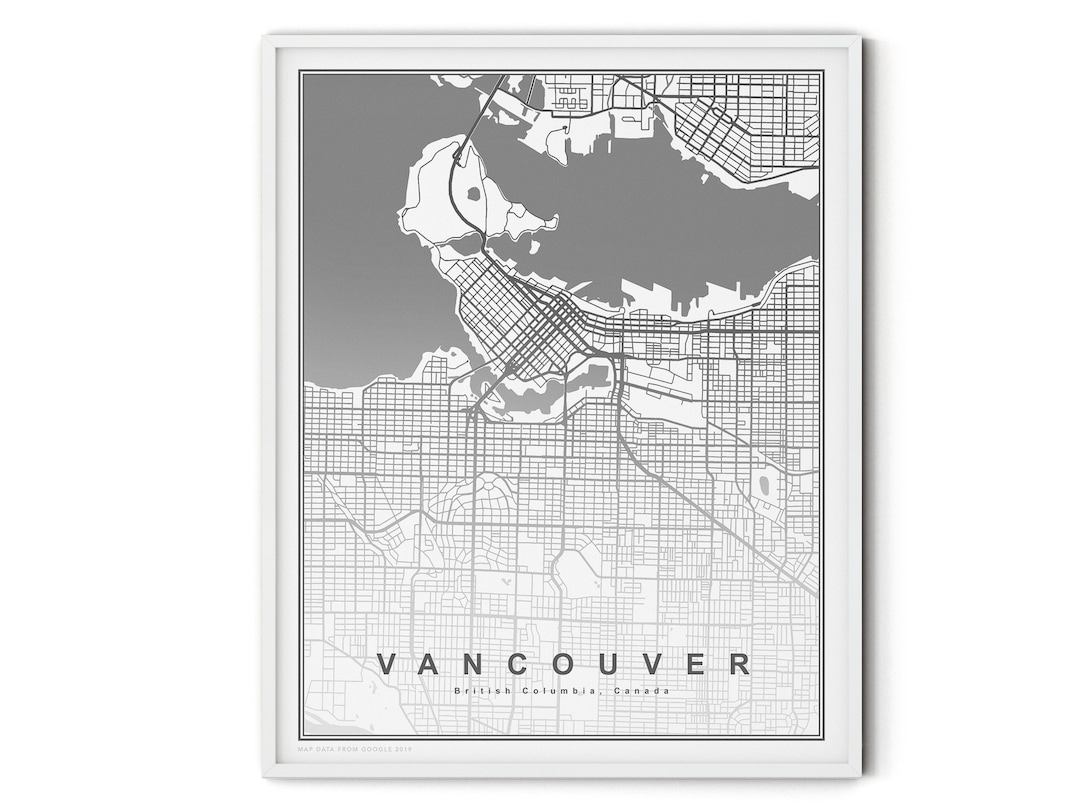 Vancouver City Map Wall Art Vancouver British Columbia Etsy