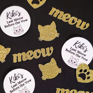 Personalized Last Meow Before The Vow Glitter Cats & Hearts Confetti - Customizable Cardstock Table Scatter, Bachelorette Party Decorations