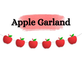Glitter Apples Banner - Fruit Garland with Optional Apple Confetti - Apple Autumn, Welcome Back to School, Birthday Party Wall Decorations