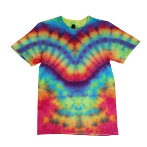Size Small Rainbow V Tie Dyed T-Shirt - Unique, Handmade Artisan Tie-Dye M Tee - Colorful Boho, Hippie Vibes