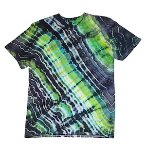 Size Medium Green Geode Ice Dyed T-Shirt - 100% Cotton - Handmade Artisan Tie-Dye Tee with Lime, Celadon, & Gray - Boho, Hippie Fashion