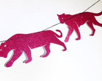 Glitter Panther Decorative Wild Cats Garland or Banner - Many Color Options - Cardstock Big Cats - Panther, Jaguar, Puma