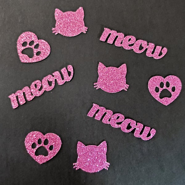Glitter Cats & Paw Hearts Confetti - Customizable Cardstock Table Scatter, Birthday Party Decorations
