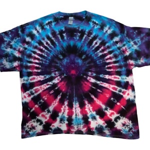 Size 2XL Tie Dye Tee Shirt - Bullseye Wig-Wag Pattern in Pink, Blue, & Black - 100% Cotton Artisan Dyed T-Shirt - Trippy Hippie Vibes